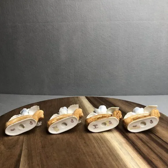 Set 4 Vintage Pia Bone China RPA Napkin Rings Holders Pale Blue Rose Flower 1985 - Picture 7 of 9